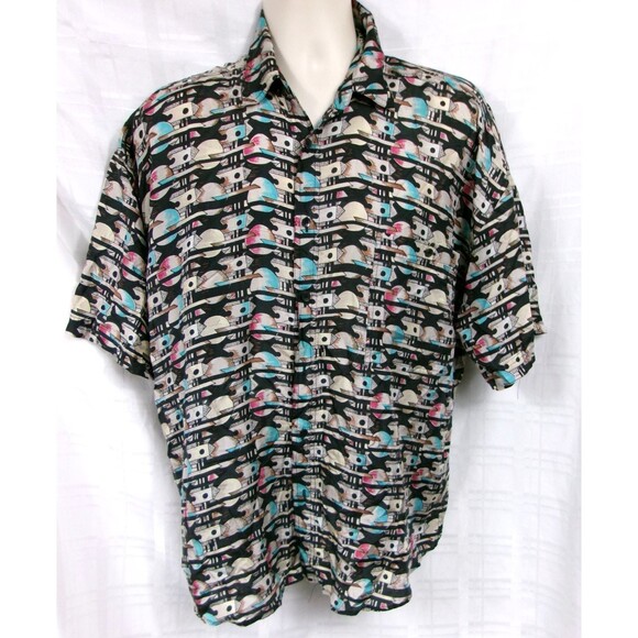Vintage 1990's City Streets Abstract Shapes 100% Silk Shirt Mens Size Medium - Picture 1 of 4